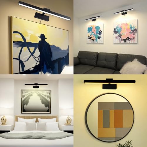 Image of Picture Light for Paintings Plug in, 16 inch 6W Remote Control Wall lights for Painting, 3 Color Temperatures Paintings Light Dimmable Art Lights for Display, Wall, Artwork, Gallery (Black, 2 Pack)