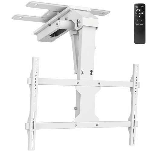Image of VIVO Swivel Electric Ceiling TV Mount, 37-70 in Screens, MOUNT-E-FD75CW-S | White, Swiveling, Large Motorized Flip Down, Pitched Roof VESA Mount, Heavy Duty Steel, App and Voice Control, Holds 99 lbs
