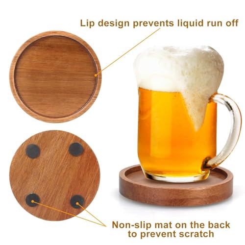 Image of Wooden Trivet for Dining Table - Bamboo Heat Resistant Pad with Anti-Slip Grip Mats, Round Hot Pot Holder and Pan Stand for Kitchen Countertop Protection (Wood Coaster 6 pcs, Pack of 6)