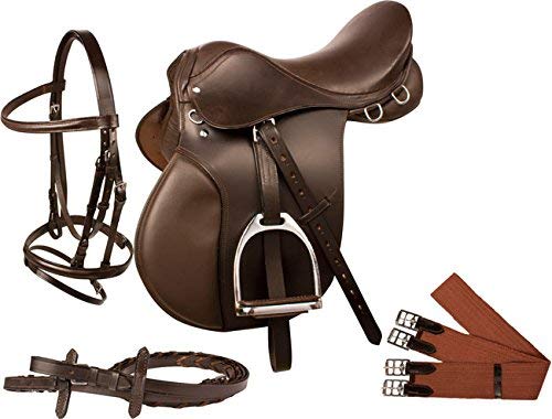 Manaal Enterprises All Purpose Premium Leather Jumping English Riding Horse Saddle Get Matching Leather Bridle, Reins, Stirrup, Iron Stirrup, & Girth Size 14" to 18 Inch Seat Avail
