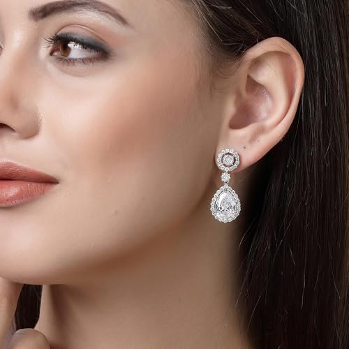 Image of Zeneme Fashion Rhodium Plated Brass Silver Toned Fancy Tear Drop Dangle Earring For Women and Gifts For Girls