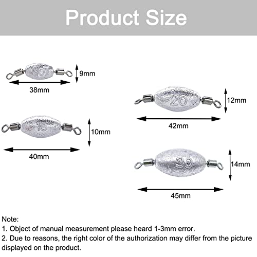 PEZEEU Plomb de pêche avec Émerillons Fishing Plomb Accessoires de pêche en Plomb - 1set(10g/15g/20g/ 30g) Plomb Sinkers de Pêche pour à la Truite, Perche, brochet, Lestes et plombs pour pêche