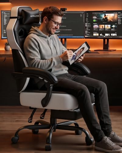 Image of GTPLAYER Big & Tall Gaming Chair, Wide Reclining with Footrest for Adults | Ergonomic High Back Computer Desk Chair, Comfort Padded Seat with Lumbar Support for Big /Tall, Office /Home, Dark Black