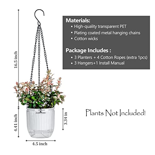 4.5 Inch 3 Pcs Self Watering Hanging Planter Indoor Plant Hanging Pots With Drainage Holes, Outdoor Small Hanging Planters Flower Pot Basket, Visible Water Level, Plant Hanger Home Decor, Gardening #TOP5