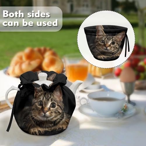 Image of Xoenoiee Cute Cat Black Pattern Tea Cozy Teapot Cover Thermal Insulation Tea Pot Cosy Teapot Cover Home Kitchen Table Tea Pot Cover Teapot Cozy Warmer