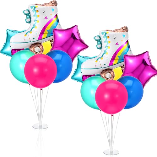 Realspring 2 Sets Roller Skate Balloon Roller Skating Party Decoration Table Centerpiece Stand Kit with 80s 90s Roller Skate Foil Balloons and Latex Balloons for Birthday Hip Hop Party Supplies