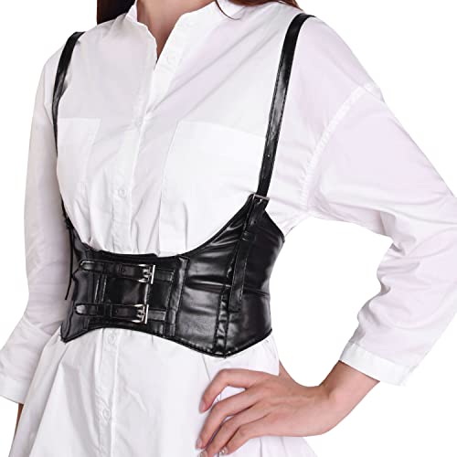 Black Underbust Corset Leather Harness Belt Punk Fashion Style For Women Girl Waist Corset Shirt Vest Stretchy Belts Cinch Belt With Adjustable Straps Durable Elastic (Black, S) #TOP4