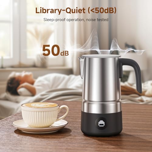 Image of Milk Frother and Steamer [Upgraded], AMZCHEF All-in-1 Detachable Frother for Coffee 600W, Automatic Warm and Cold Foam Maker, Stainless Steel Jug, Dishwasher Safe, LED Display