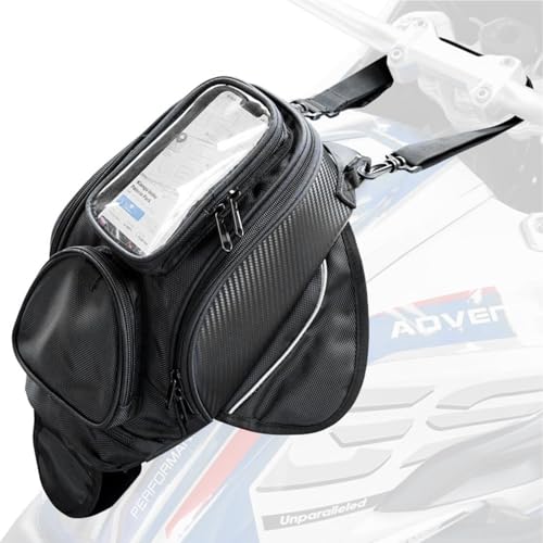 Rankomu Sacoche de réservoir de moto magnétique étanche navigation écran tactile téléphone portable fenêtre réfléchissante amovible bandoulière 48 x 36 x 15 cm