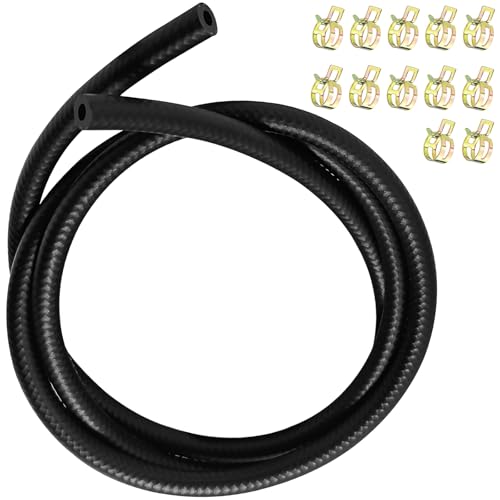 Gentpovth Mangueras de Combustible, 2 Metro Ø 6mm Kit Manguera Combustible, Manguera de combustible para moto, con 12 Piezas abrazadera metalica, Línea de Combustible para tractores, camiones