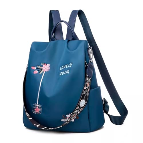 TOKSHOP Mini Mochila Feminina Bolsa De Costas Pequena Dia A Dia Leve e Reforçada com Detalhe Florido (Azul)