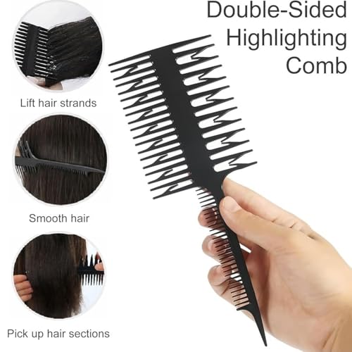 Image of Keli 3 in 1 Double Sided Multifunctional Highlighting Comb for Hair Coloring, Professional Hair Highlight Brush for Sectioning, Dyeing, Styling, Detangling & Cutting Tool with Rat Tail for Men & Women