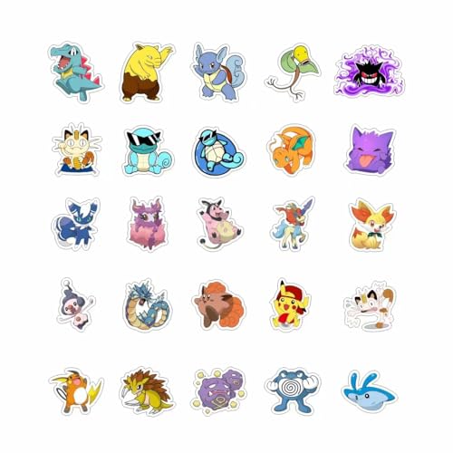 Image of 100Pcs Cartoon Pokemon Stickers for Suitcase Skateboard Laptop Computer Water Bottles Car Decal Waterproof Sticker.