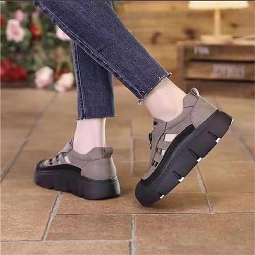 Aphrot Women Shoes,Leather Soft Sole Zip Walking Sandals with Heel,Trendy Hollow Casual Thick Orthopedic Shoes3