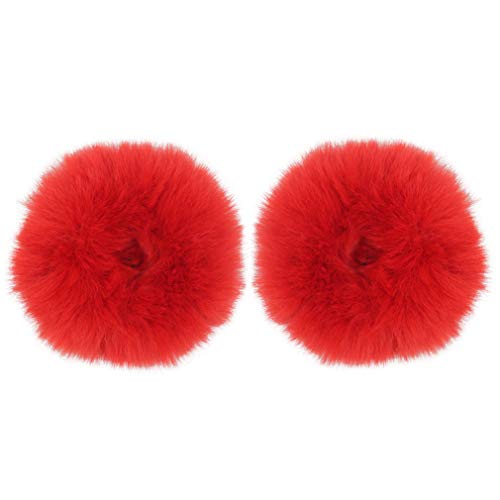 Furling Pompoms 2pcs Pack Furry Faux Fur Hair Scrunchies Artificial Fur Hair Bobbles Elastic Hair Band Rope Wristband Ponytail Accessories (Red)