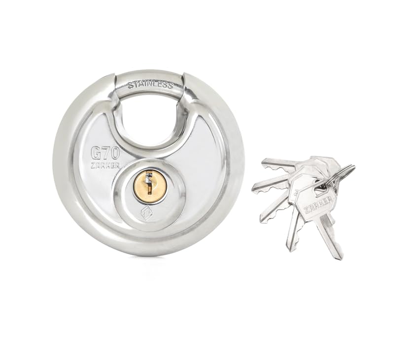 Image of G70 Heavy Duty Stainless Steel Keyed Discus Padlock - 70mm Stainless Steel Body and Shackle, 5 Keys, Garage, Warehouses, Outdoors, 1-Pack