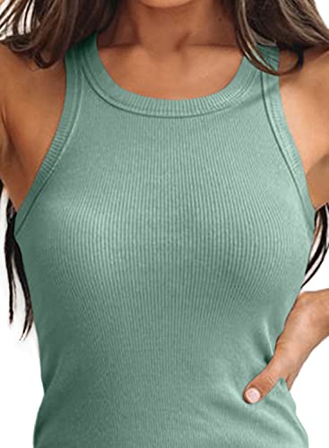 Valiamcep Summer Dress For Women Ladies Fashion Ribbed Sleeveless Slim Fit Dress Sexy Bodycon Mini Dress Light Green M #TOP1