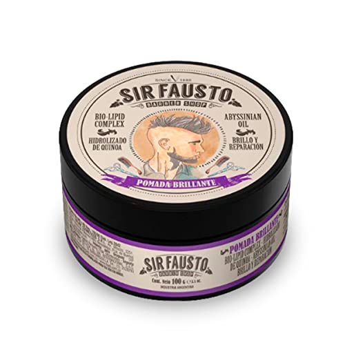 Sir Fausto - Pomada Brillante para Pelo Hombre - Cera Ideal para Resaltar Rizos - 100 ml - Aporta Brillo a tu Cabello - con Quinoa Hidrolizada, Humecta y Acondiciona