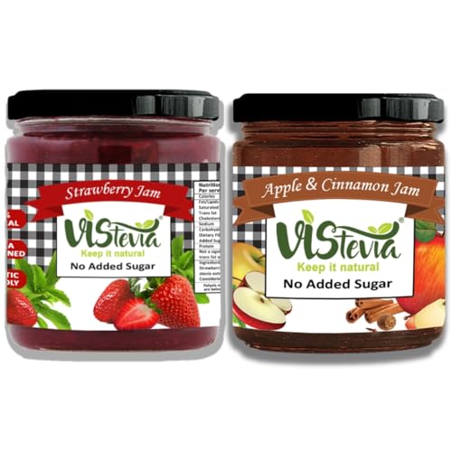 Image of VIStevia Sugar Free Apple & Cinnamon Jam /Strawberry Jam - Pack of 2 (220g X 2) | Diabetic & Keto Friendly | Sweetened with Stevia and Erythritol | 100% Natural | Contains More Than 60% Whole Fruit | Tastes Delicious