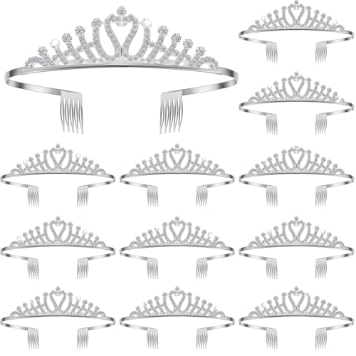 Remuuly 12 Pcs Silver Crystal Tiara Crown Bulk for Women Girls, Glamorous