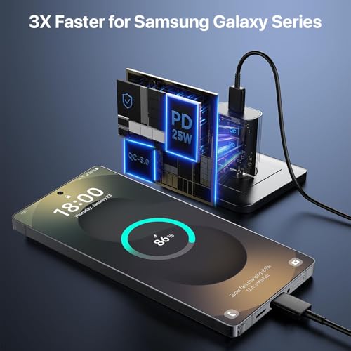 Image of Original Samsung 25W Charger USB Type C Adapter for Samsung Galaxy Z Fold 6 /5 /4,Z Flip6 /5 /4, S25 /S24 /S24+ /S24 Ultra, S23 /S23+ /S23 Ultra /S23 FE, M17 5G PD 3.0 Fast Charging with Type C Cable-Black