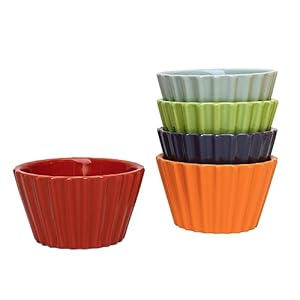Ablerhome Decoration Set of 5 Ceramic Ramekin Dishes Souffle Dessert Bowl Baking Serving Dish Tableware Mixed Colour Grey Green Purple Red Orange Gift New