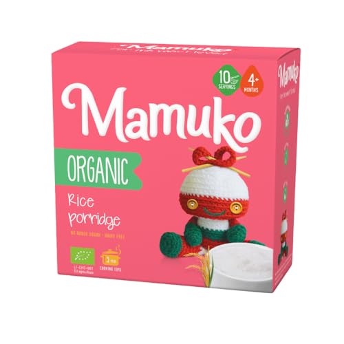 MAMUKO Organic Porridge - Rice Porridge with No Added Sugar, Milk & Preservatives - High Fiber Porridge Developed with EU Experts - Healthy Porridge Ideal for Little Ones from 4+ Months - 12 Servings