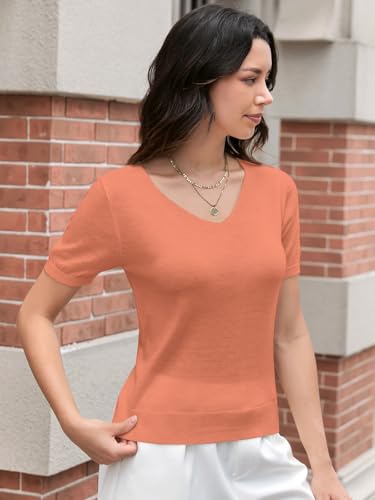 Image of DAIMIDY Women's Short Sleeve Sweater V Neck Summer Knit Tops | Business Casual Tops| Soft,Lightweight,Breathable and Comfortable| Perfect for Shopping,Date,Vacation,Daily Wear Etc.