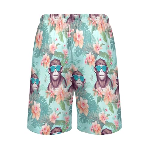 senya Tropical Leaves Pink Mens Pajama Shorts Soft Pants Lounge Sleepwear Bottoms with Drawstring & Pockets2