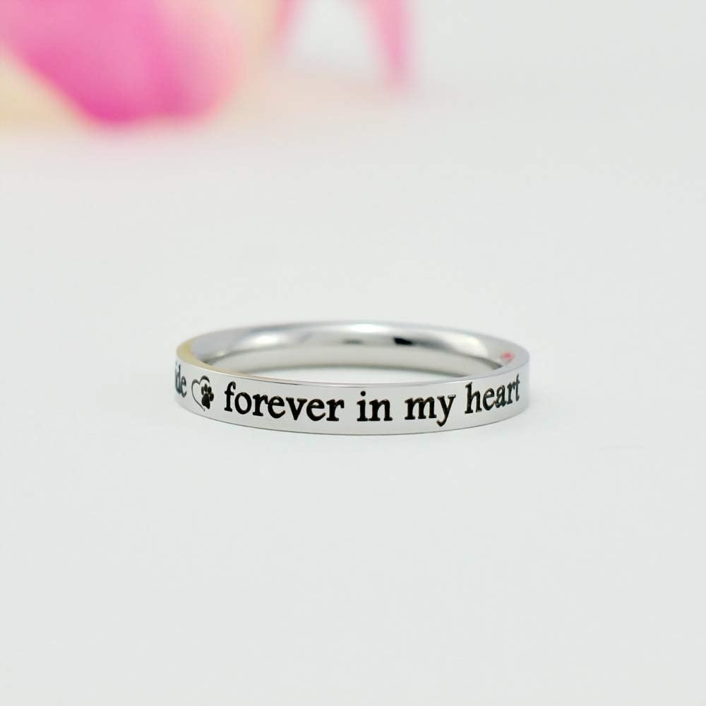 Once by My Side, Forever in My Heart - Custom Stainless Steel Band Ring, Customized Pet Memorial Name, Love Dog Paw Print, Personalized Pets Owner Gift for Dog Mom, Pet Lover
