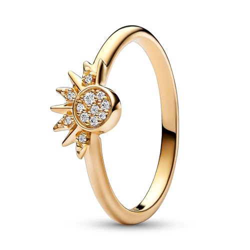 metal stamp: 14K PANDORA Anello Moments con sole brillante placcato in oro 14k con zirconi cubici trasparenti, 60