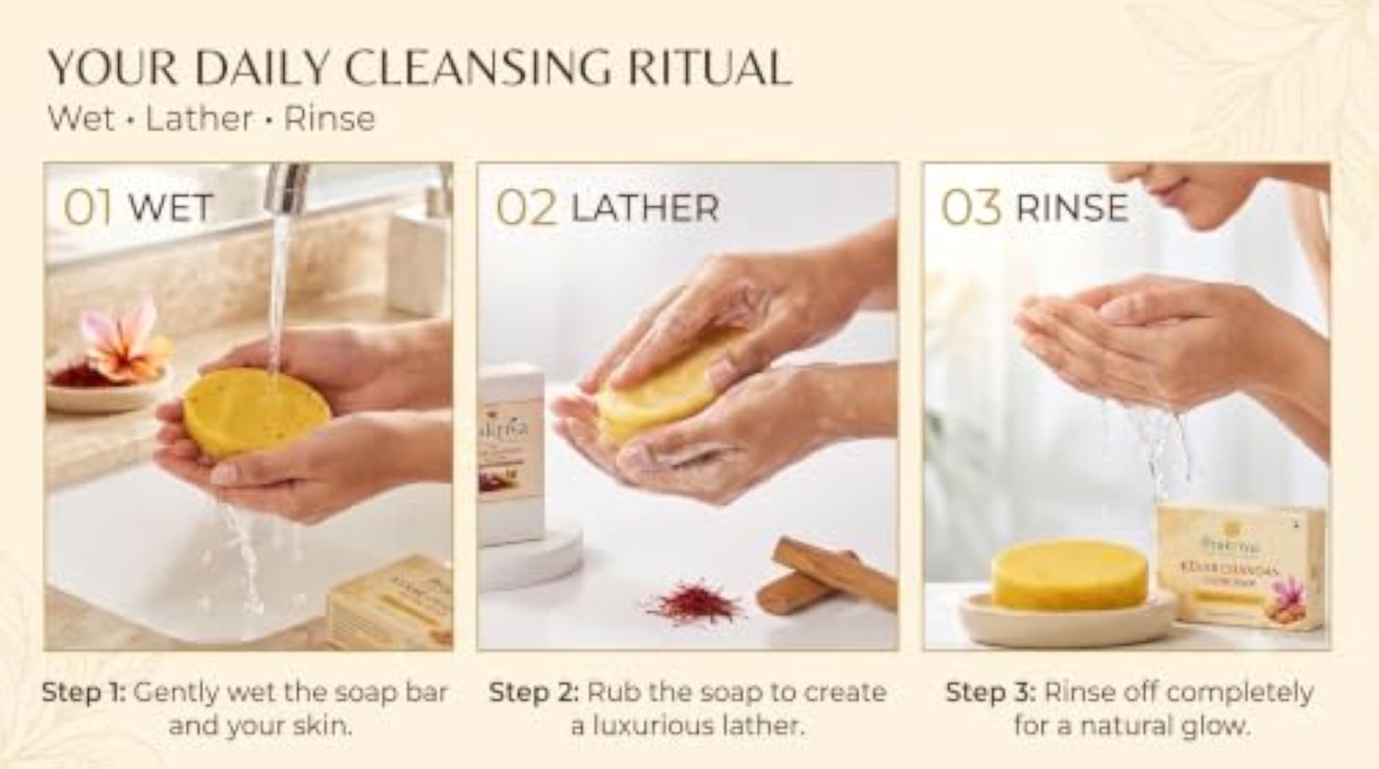 Kesar Chandan Glow Soap Pack of 3, Herbal Natural Handmade