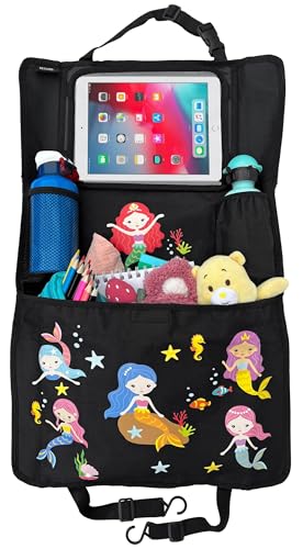 HECKBO 1x Organizador-protector de asientos para niños con bolsa ajustable para tabletas con lámina táctil para hasta 20' - sirenitas - universal - incluye bolsa térmica + bolsa de malla extensible
