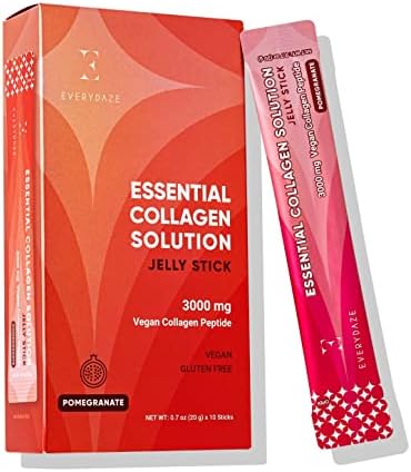 EVERYDAZE Essential Collagen Solution Jelly Stick | Vegan Collagen Peptide | Pomegranate | 10 Packs | Hair, Skin, Nails, Beauty, Bone, Joint Health | Vitamins, Minerals, Antioxidants for Men & Women
