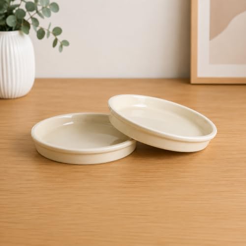 Image of Lasaki Plate Circular 6 inch Ivory HT25 R6 Set of 2 | Round Ceramic (Plates /Saucers) for Pots, Planters, Flowers, Succulents | Decorative Garden Accessories | (H - 2.5 X D - 16 cm)