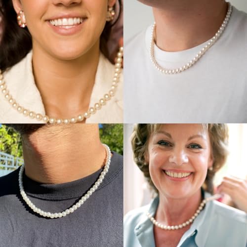Pearl Necklace for Men, 6mm 8mm White Round Pearl Choker Necklace Fashion Jewelry with Delicate Box for Men Women Teens3