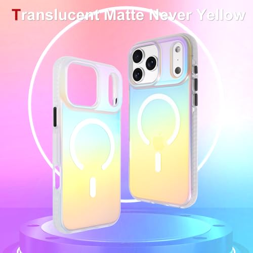 Image of AIGOMARA Magnetic Case for iPhone 17 Pro Max [Compatible with Magsafe] [Fluorescent Holographic Iridescent] Slim Shockproof Matte Back Protective Phone Cover for Women Girls 6.9 Inch