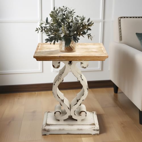 PARISLOFT French Rustic Wooden Side End Table with Shelf, for Living Room, Dining Room, Bedroom, Entryway