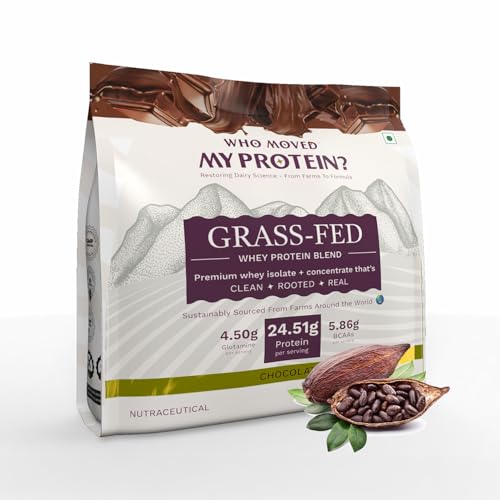 Image of Grass Fed Whey Protein Blend - Chocolate | Who Moved My Protein | Chocolate Flavor | Whey Isolate & Concentrate | 24.51g Protein | Sweetened with Monk-Fruit | Third-party lab tested | Vegetarian Protein | For Men & Women