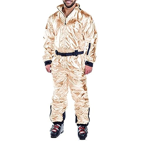 Esobo Men's One Piece Ski Suits Jumpsuit Waterproof Windproof Thick Snowsuits with Hoodies, Gold, Medium Cover