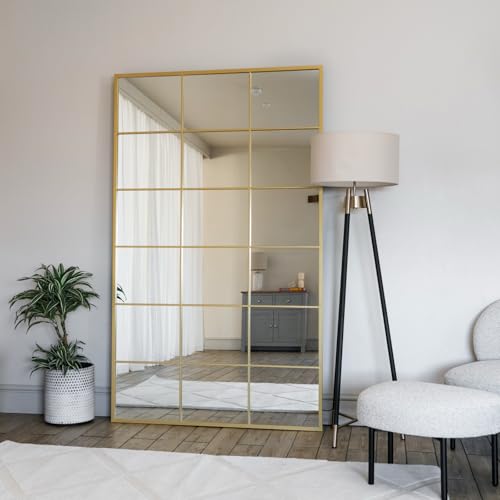 Jōbū Home - Kyō - Espejo rectangular de metal dorado de longitud completa, 180 cm x 105 cm