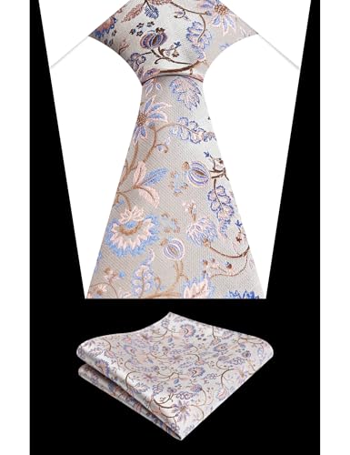 Image of Alizeal Mens 3.15inches Leaf Flower Pattern Tie Set | Floral Pattern Pocket Square Perfect for Fall Winter Business and Holiday Events