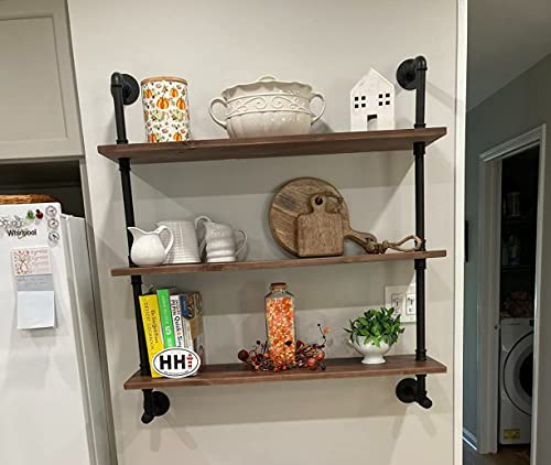 Industrial Pipe Wall Shelves with Real Wood Plank ,36 Inches