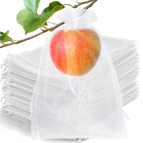100 Pcs Fruit Protection Bags, 6×9 in Mesh Cover Nets for Tree, White