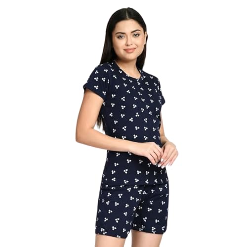 Image of IndiWeaves Women Cotton Printed Night Suit Set Pack of 3 | Soft Cotton Tops and Shorts Sleepwear | Comfortable Breathable Nightwear & Loungewear for Women