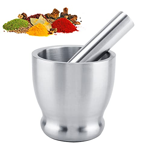 Juego de mortero de acero inoxidable, Manual Mortero Pestle Grinder Frijoles Ajo Especias Productos alimenticios...