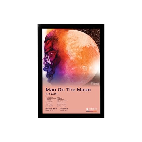 Image of BLINKART KidCudi- Man On The Moon Wall Photo Frames | Wall Art for Bedroom, Living Room, Studio or Office | Album Cover Print with Spotify Song Link QR Code | Gift for Fans - 8x12 In