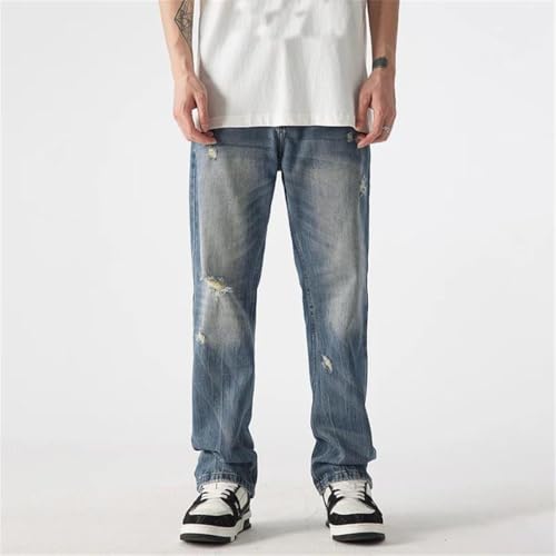 Men's Classic Ripped Jeans High Street Loose Straight Draped Wide Leg Casual Jeans3