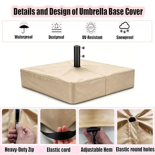 Patio Umbrella Base Cover Waterproof for Outdoor Umbrellas Base,Heavy Duty 600D Windproof Anti-UV Anti fading,30"L x 30"W x 5"H,Outdoor Square Umbrella Stand Base Covers（Beige） by TiantianBao - Image 3