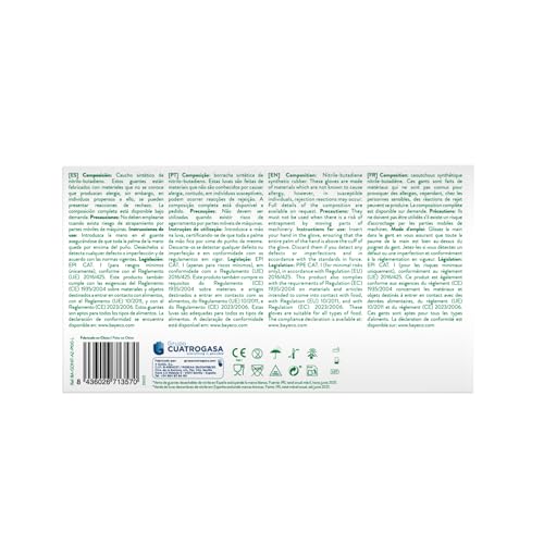 Bayeco - Guantes de un solo uso de Nitrilo - Color Azul - Ambidiestros - Terminación bordillo enrollado - Dedos texturizados para mejor agarre - Pack dispensador de 100 unidades - Talla L